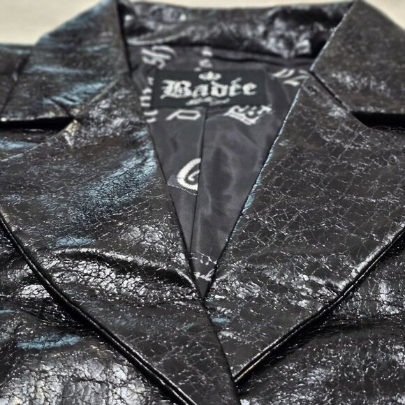 BADEE ✦ Faded ECO Vegan Leather Crop Jacket ✦ OS Black Croc Texture Oversized - Picture 9 of 17